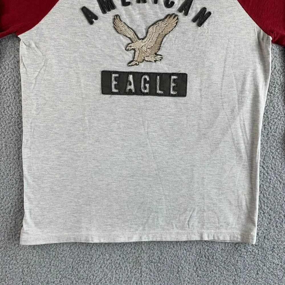 NEW American‎ Eagle T shirt Mens XL Gray Red Vintage Classic Fit Raglan Baseball